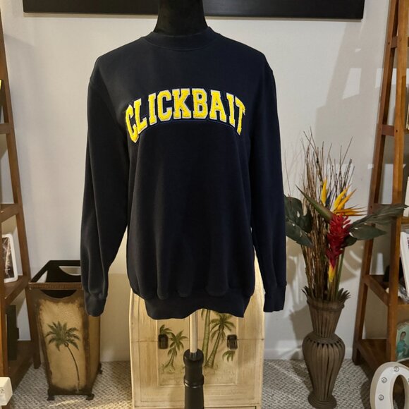 Clickbait Navy Crewneck Sweatshirt Men's Small David Dobrik Merch Yellow Logo - Picture 3 of 6